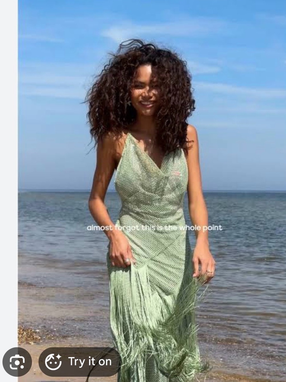 ASOS Fishnet Hotfix Embelished Green Fringe Cowl-Neck Maxi Dress - Picture 7 of 15